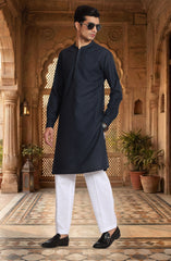 NAVY BLENDED EMBROIDERED KURTA