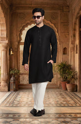 BLACK BLENDED EMBROIDERED KURTA