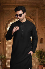 BLACK BLENDED EMBROIDERED KURTA