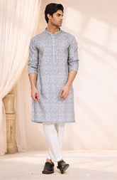 LIGHT-INDIGO 100%COTTON PRINTED KURTA