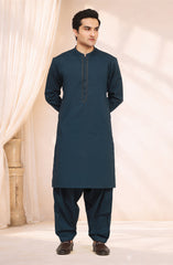 NAVY 100% COTTON EMBROIDERED KAMEEZ SHALWAR