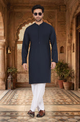 NAVY BLENDED EMBROIDERED KURTA