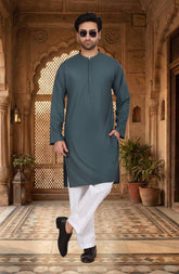 TEAL GREY BLENDED EMBROIDERED KURTA