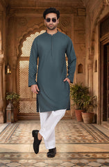 TEAL GREY BLENDED EMBROIDERED KURTA