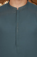 TEAL GREY BLENDED EMBROIDERED KURTA
