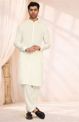 OFF-WHITE BLENDED KAMEEZ SHALWAR WAISTCOAT