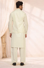 OFF-WHITE BLENDED KAMEEZ SHALWAR WAISTCOAT