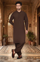 CHOCOLATE-BROWN BLENDED KAMEEZ SHALWAR