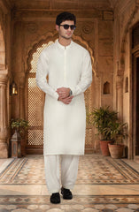 OFF-WHITE BLENDED KAMEEZ SHALWAR WITH WAISTCOAT