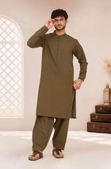 DARK-OLIVE BLENDED KAMEEZ SHALWAR