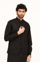 BLACK SUITING WAISTCOAT
