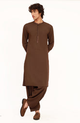 DARK-BROWN BLENDED EMBROIDERED KAMEEZ SHALWAR