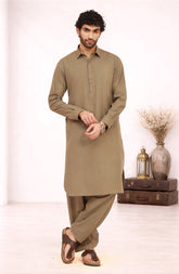 KHAKI-BROWN BLENDED KAMEEZ SHALWAR