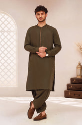 OLIVE-GREEN BLENDED EMBROIDERED KAMEEZ SHALWAR
