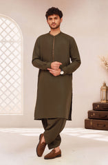 OLIVE-GREEN BLENDED EMBROIDERED KAMEEZ SHALWAR