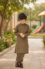 DARK-OLIVE EMBROIDERED BLENDED KAMEEZ SHALWAR