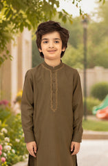 DARK-OLIVE EMBROIDERED BLENDED KAMEEZ SHALWAR