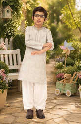 PASTEL-GREY 100% COTTON EMBROIDERED KURTA