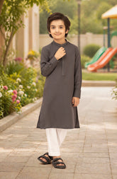 DARK-GREY BLENDED EMBROIDERED KURTA