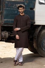 DARK-BROWN BLENDED EMBROIDERED KURTA