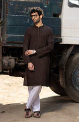 DARK-BROWN BLENDED EMBROIDERED KURTA
