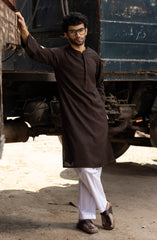 DARK-BROWN BLENDED EMBROIDERED KURTA