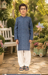 INK-BLUE 100% COTTON EMBROIDERED KURTA