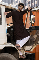 DARK-BROWN BLENDED EMBROIDERED KURTA
