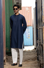 INK-BLUE BLENDED EMBROIDERED KURTA