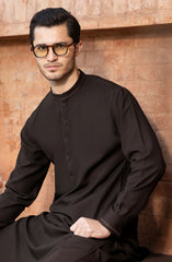 CHOCOLATE-BROWN BLENDED EMBROIDERED KAMEEZ SHALWAR