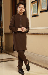 BOYS CASUAL KURTA PAJAMA BROWN