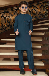 BOYS CASUAL KURTA PAJAMA TEAL BLUE
