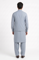 CLOUD-GREY KAMEEZ SHALWAR & WAISTCOAT