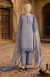 EMBROIDERED CAMBRIC STITCHED 3 PIECE