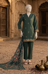 EMBROIDERED CAMBRIC STITCHED 3 PIECE