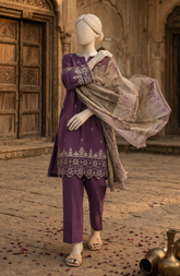 EMBROIDERED CAMBRIC STITCHED 3 PIECE