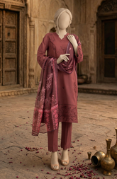 EMBROIDERED CAMBRIC STITCHED 3 PIECE