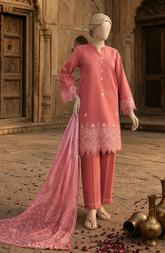 EMBROIDERED CAMBRIC STITCHED 3 PIECE
