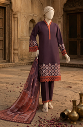 EMBROIDERED CAMBRIC STITCHED 3 PIECE