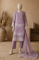 EMBROIDERED CAMBRIC STITCHED 3 PIECE