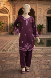 EMBROIDERED CAMBRIC STITCHED 2 PIECE