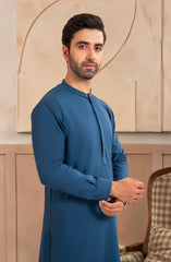 TEAL BLUE BLENDED EMBROIDERED KAMEEZ SHALWAR
