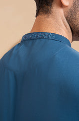 TEAL BLUE BLENDED EMBROIDERED KAMEEZ SHALWAR