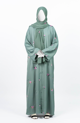 PISTA GREEN NADA ABAYA WITH EMBROIDERY