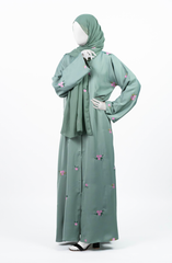 PISTA GREEN NADA ABAYA WITH EMBROIDERY