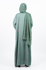 PISTA GREEN NADA ABAYA WITH EMBROIDERY