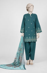EMBROIDERED CAMBRIC 3PCS UNSTITCHED