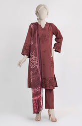 EMBROIDERED CAMBRIC STITCHED 3 PIECE