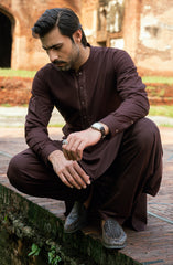 MAROON EMBROIDERED BLENDED KAMEEZ SHALWAR