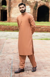 CAMEL BLENDED EMBROIDERED KAMEEZ SHALWAR
